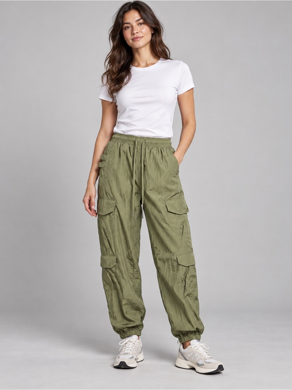 Forever 21 Olive Green Parachute Cargo Jogger Pants Women Small